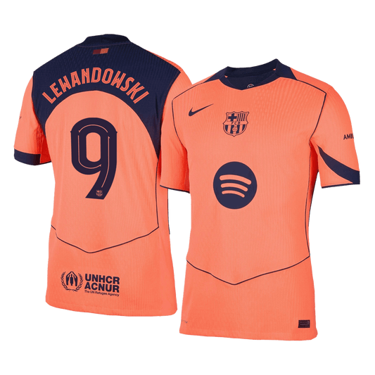 LEWANDOWSKI #9 Barcelona Derde Shirt 2025/26 Oranje Authentiek - UCL