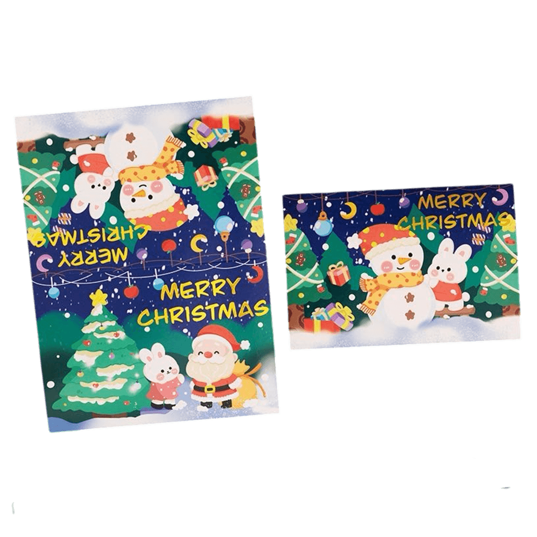 Gepersonaliseerde Kerstkaart – Sneeuwpop & Konijn – Gepersonaliseerde boodschap