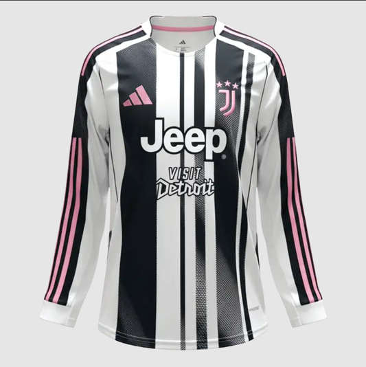 Juventus Thuisshirt Lange Mouwen 2025/26 Zwart&Wit Grote Maat