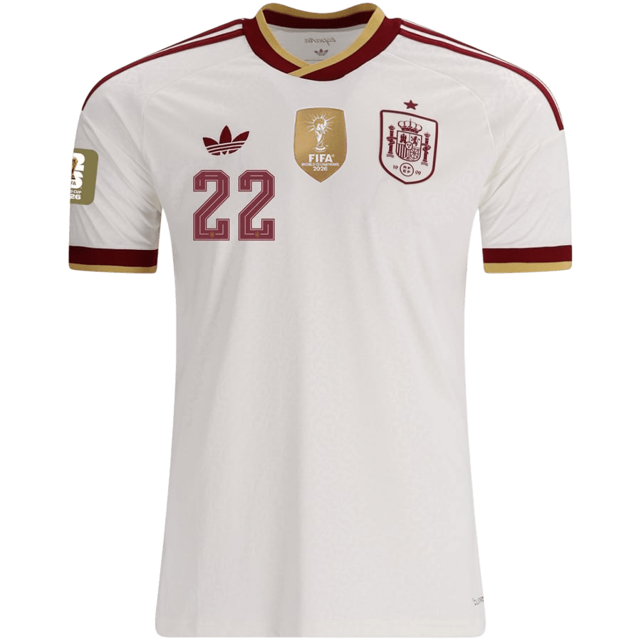CUBARSÍ #22 Espagne Extérieur Maillot Champion Edition - Coupe du Monde 2026 Blanc Joueur