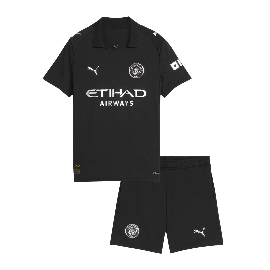 Manchester City Uit Tenue Kit 2025/26 Kinderen Zwart