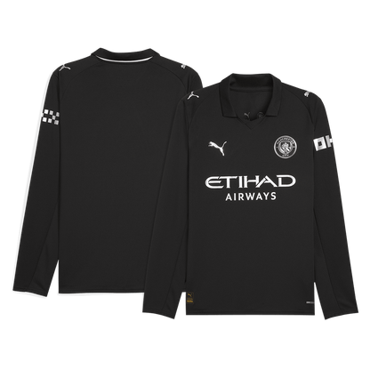 Manchester City Uit Thuisshirt Lange Mouwen 2025/26 Zwart Grote Maat
